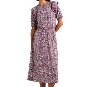 NWT Boden Paisley Midi Soft Knit Dress Ruffled Red Blue Floral Preppy Size 8 NEW